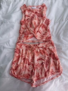 Btween Pink and Coral Palm-Print Matching Set